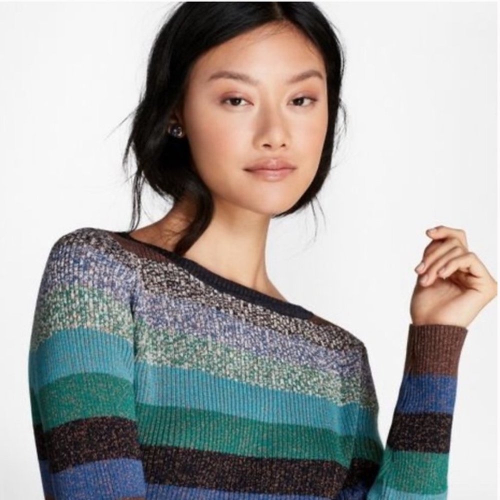 Brooks Brothers Shimmer Stripe Rib Knit Sweater XL